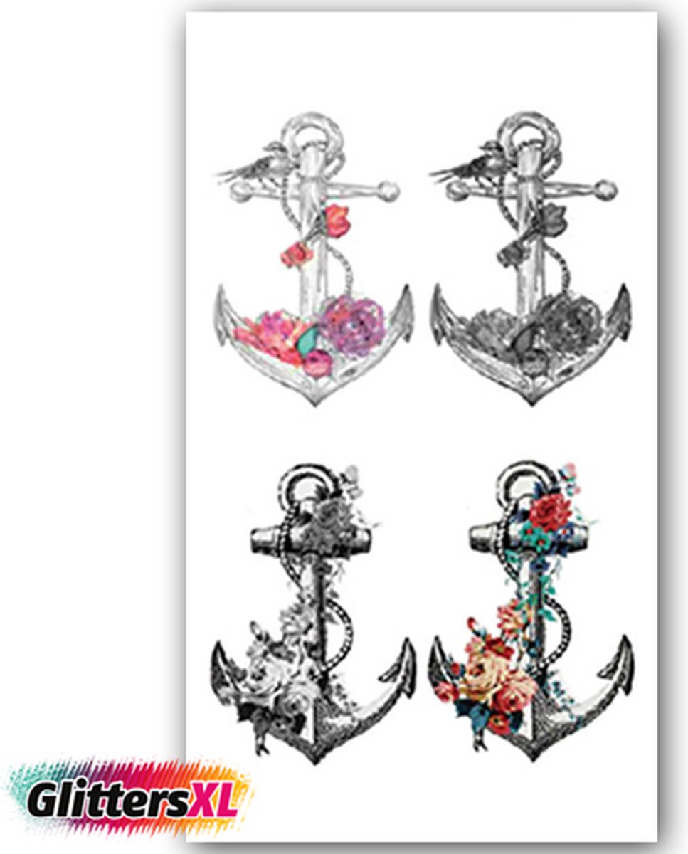 GlittersXL - Temporary Tattoo Zee Anker (11x6cm) [Neptattoo - Tijdelijke tatoeage - Nep Fake Tattoos - Water overdraagbare festival sticker henna outfit tattoo - Glitter tattoo - Volwassenen Kinderen Jongen Meisje]